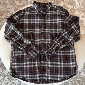 Eddie Bauer Men's Plaid Button-Down Shirt - Blue, Brown, Rust Sz Large